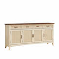 Buffet 180 x 45 x 90 cm en bois beige avec cannage rangement style campagne