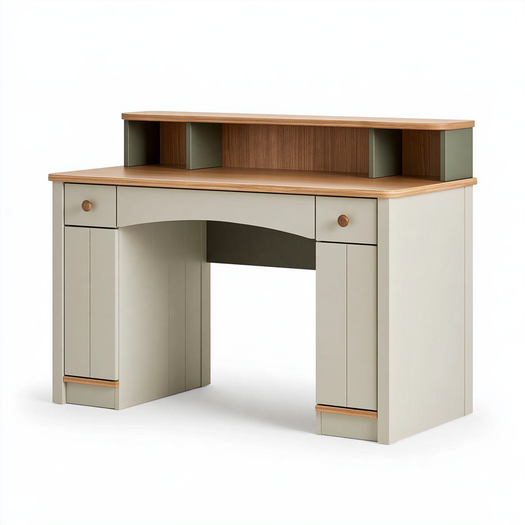 Bureau avec rangement 120 x 60 x 100 cm en panneaux de bois beige et décor bois