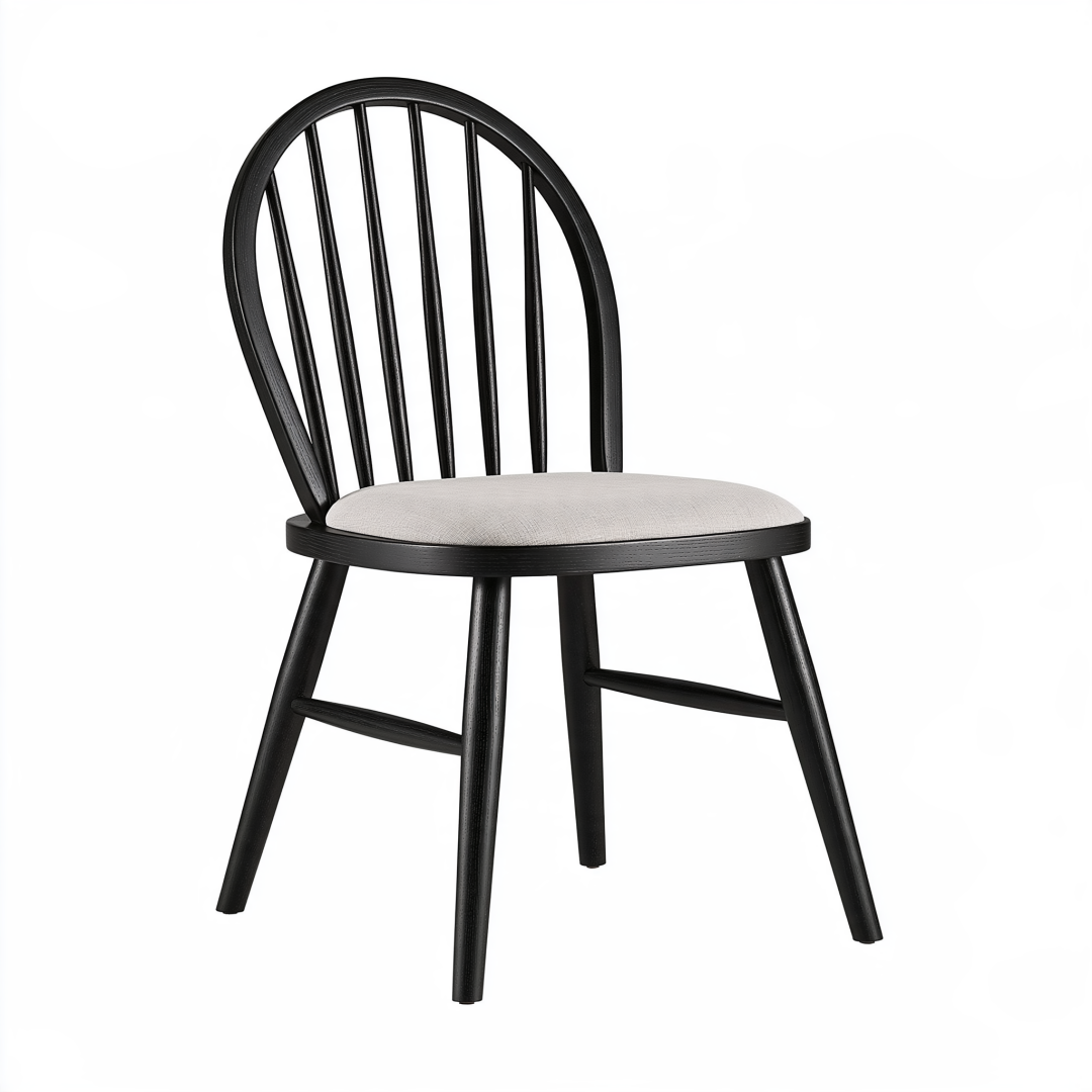 Chaise de salle à manger 49 x 55 x 88 cm en bois noir avec assise rembourrée beige style scandinave