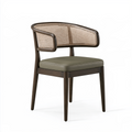 Fauteuil 58 x 58 x 78 cm en bois brun cannage beige assise vert olive style contemporain