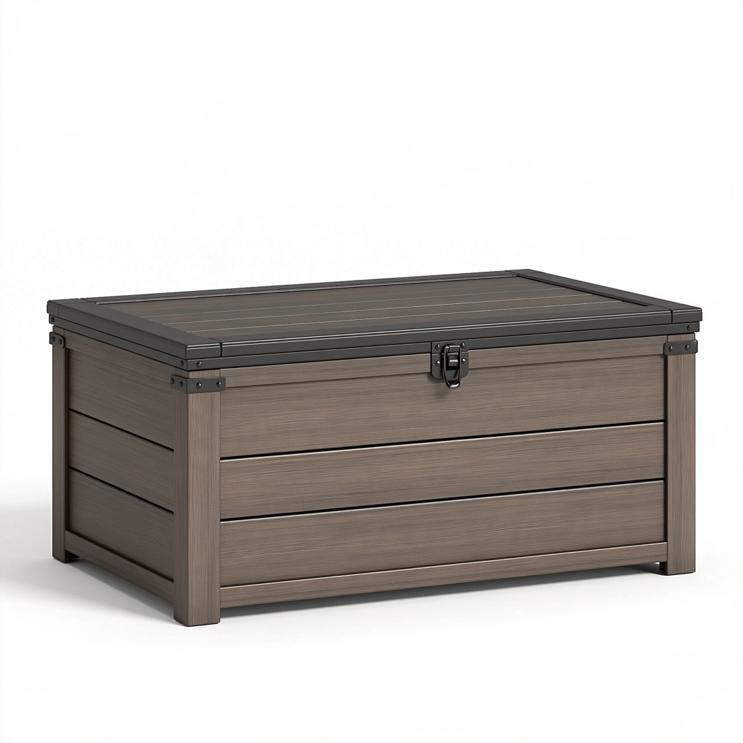 Coffre de rangement extérieur 120 x 60 x 65 cm en résine brun style contemporain