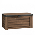 Coffre de rangement extérieur 120 x 60 x 63 cm en résine effet bois marron avec couvercle
