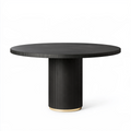 Table à manger ronde diamètre 120 cm en bois noir style contemporain pied cannelé